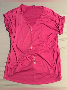Moosta Women's Pink Button design Front V-Neck Top- size 0xl